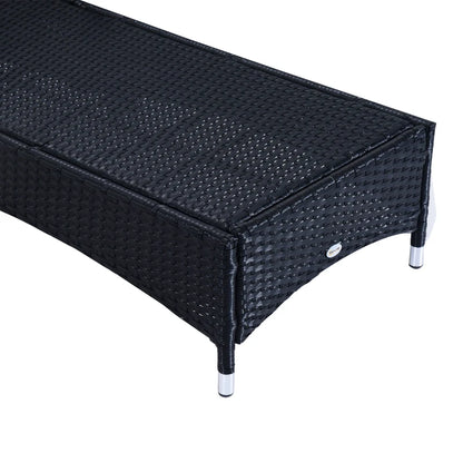 Outsunny Set da Giardino con 2 Sedie a Sdraio con Schienale Reclinabile e Tavolino Basso in Rattan PE, Nero