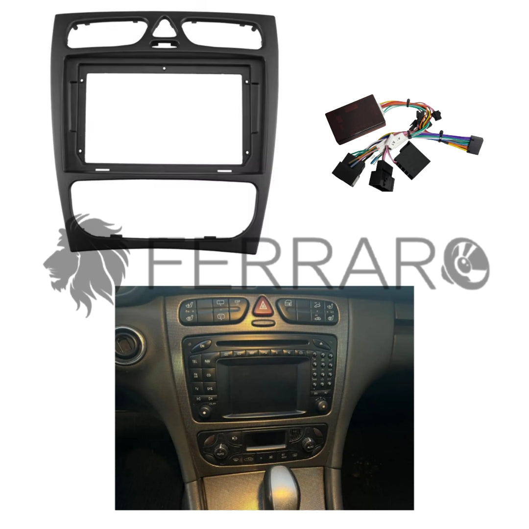 Kit Montaggio Autoradio 9"Pollici Mercedes Classe C W203, CLK W209 Mascherina, Cablaggio per Autoradio Android