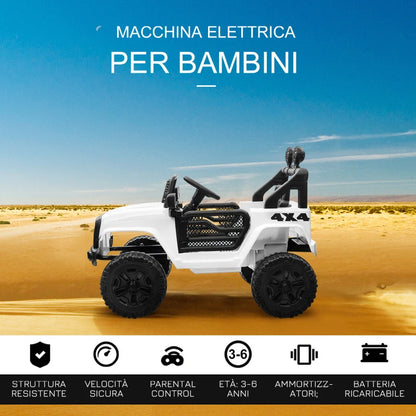 HOMCOM Macchina Elettrica per Bambini Jeep Fuoristrada con Telecomando e 2 Velocità, 100x65x72 cm, Bianco