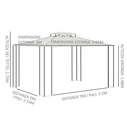 Outsunny Gazebo da Giardino 3.7x3m con Tetto in Policarbonato a 2 Livelli, Acciaio e Alluminio, Marrone