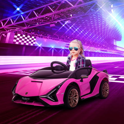 HOMCOM Macchina Elettrica per Bambini 3-5 Anni Lamborghini 12V con Telecomando e Velocità 3-5km/h, Rosa
