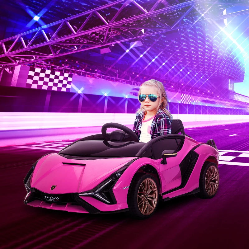 HOMCOM Macchina Elettrica per Bambini 3-5 Anni Lamborghini 12V con Telecomando e Velocità 3-5km/h, Rosa