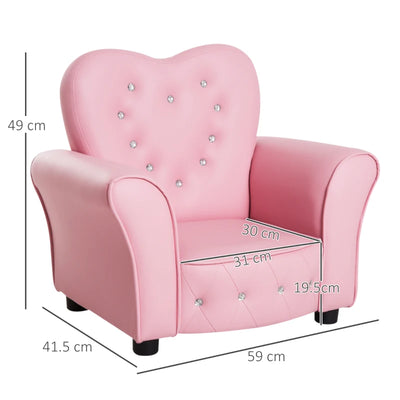 HOMCOM Poltroncina per Bambini Imbottita, Poltrona per cameretta con Rivestimento in PVC e Struttura in Legno, 59x41.5x49cm, Rosa