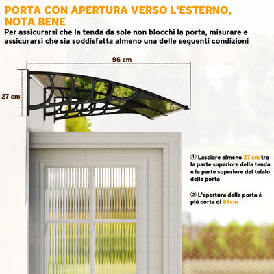 Outsunny Pensilina da Esterno per Finestre e Porte, in Policarbonato e Alluminio, 200x96x27cm, Marrone