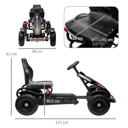 HOMCOM Go Kart a Pedali per Bambini 5-12 Anni in PP e Metallo Nero con Sedile Regolabile e Freno a Mano, 121x58x61 cm