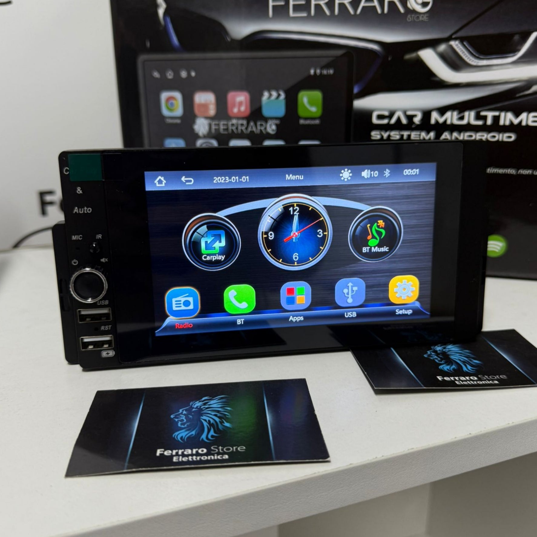 Autoradio Universale Fisso | 1Din 5.5"Pollici | Bluetooth | Radio | USB | Navigatore | CarPlay e Android Auto Cablato