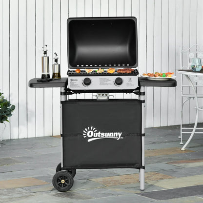 Outsunny Barbecue a Gas con Coperchio, Bruciatori da 5.6kW, BBQ e Ruote, 104x49x99cm