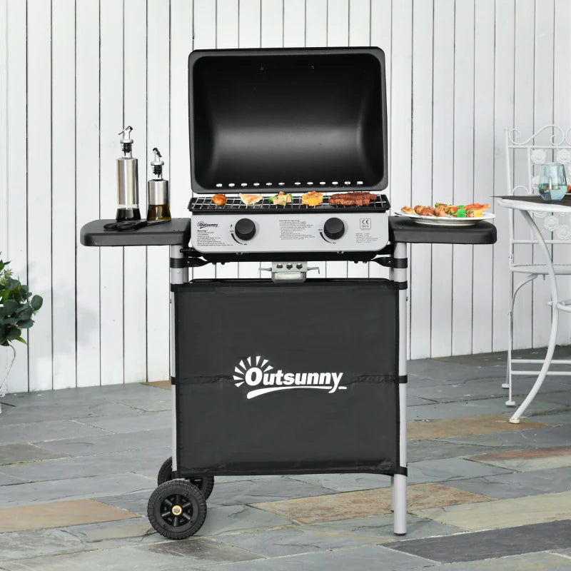 Outsunny Barbecue a Gas con Coperchio, Bruciatori da 5.6kW, BBQ e Ruote, 104x49x99cm