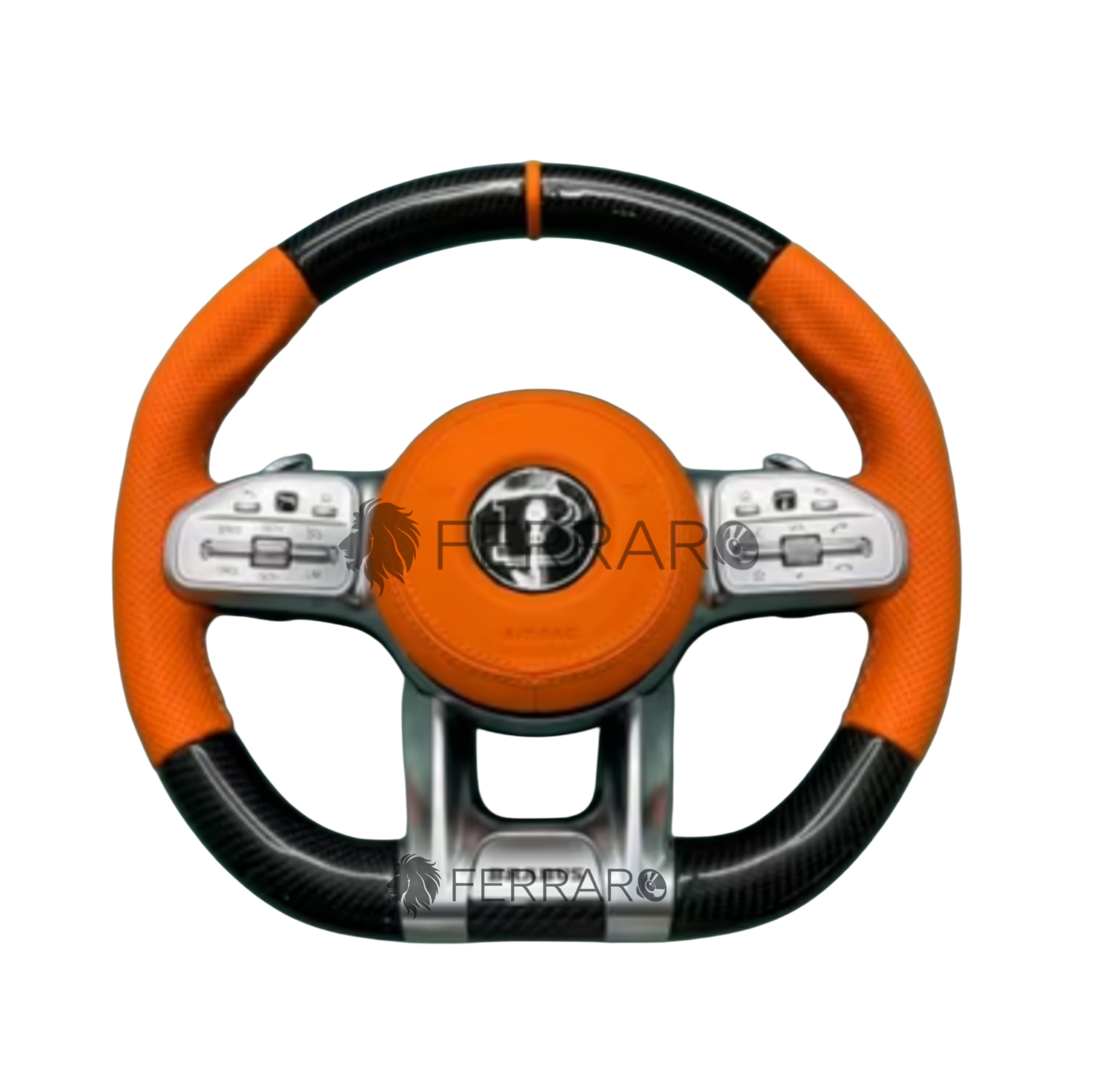 Volante per Mercedes, Carbonio Diagonale, Etichetta Arancione, Filo Arancione, Perforato, Galvanica, Brabus