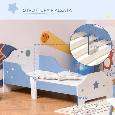 HOMCOM Letto Basso per Bambini e Bambine di +3 Anni con Sponde, Lettino Blu e Bianco, 143 x 74 x 59 cm