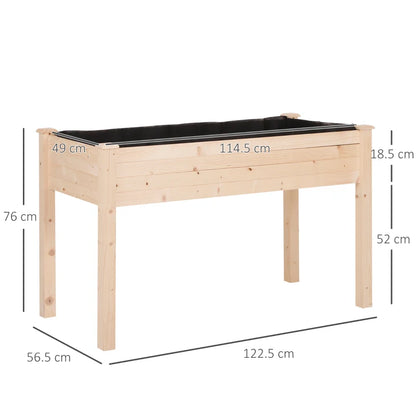 Outsunny Letto per Orto Rialzato, Orto Urbano Pensile Tavolo Porta Piante con Fodera in Tessuto per Giardino, 122.5x56.5x76cm, Legno