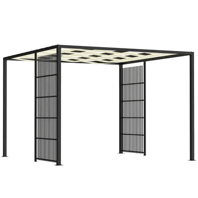 Outsunny Pergola per Esterno 3x3 m con Copertura Ondulata e Pannelli Laterali, in Metallo e Poliestere Nero
