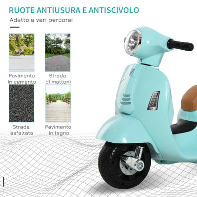 HOMCOM Moto Elettrica per Bambini Licenza Ufficiale Vespa Batteria 6V, Fari e Clacson, Età 18-36 mesi, Verde
