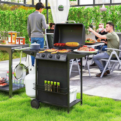 Outsunny Barbecue a Gas con 4 Bruciatori Indipendenti e Coperchio con Termometro, 108x54x97 cm, Nero