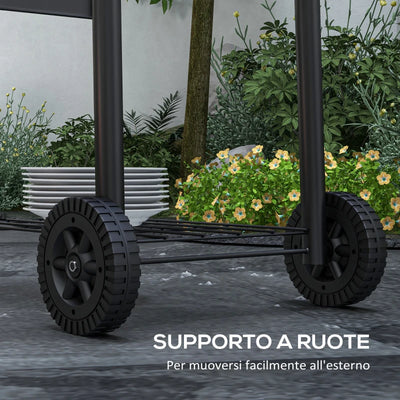 Outsunny Barbecue a Carbone con Coperchio, Termometro e Camino, Ripiani e Ruote, Nero