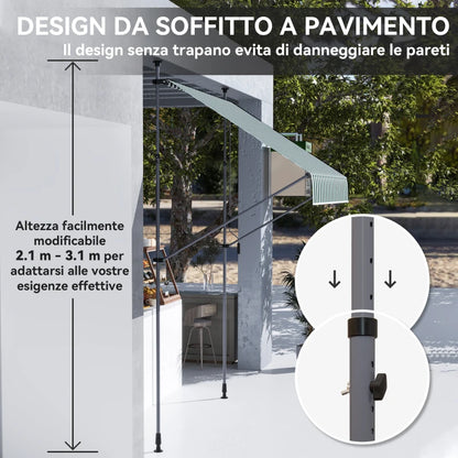 Outsunny Tenda da Sole 2x1.2 m con Supporti Regolabili e Manovella, in Alluminio, Metallo e Poliestere, Verde e Bianco