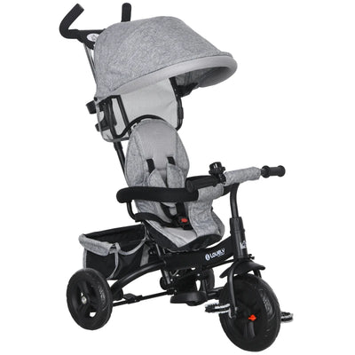 HOMCOM Triciclo per Bambini con Maniglione 6 in 1, Tettuccio Regolabile e Cintura di Sicurezza, Età 1-5 Anni, Grigio