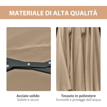 Outsunny Ombrellone da Giardino Doppio 4.5m con 48 Luci LED e Manovella, Cachi