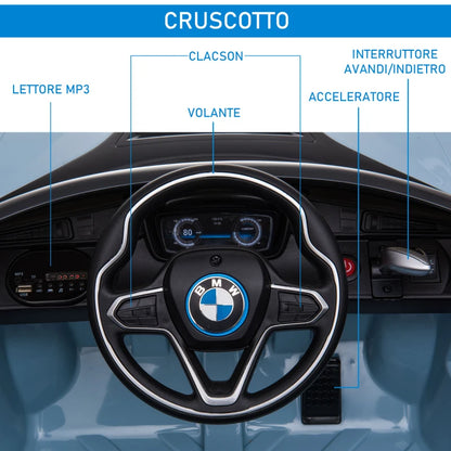 HOMCOM Macchina Elettrica per Bambini 3-8 anni Licenza BMW I8 Coupé con Telecomando e 2 Porte, 115x72.5x46 cm, Blu
