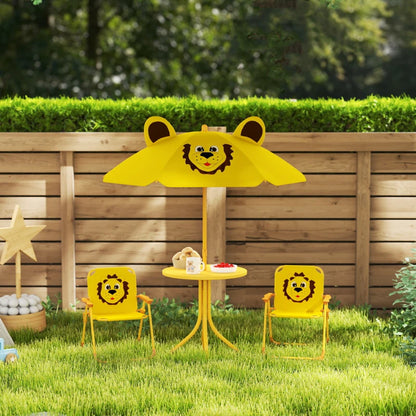 AIYAPLAY Set da Giardino per Bambini 2-5 Anni con Tavolino Rotondo, 2 Sedie Pieghevoli e un Ombrellone, Giallo