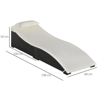 Outsunny Lettino Sdraio Prendisole Pieghevole in Rattan Sintetico con Poggiatesta Rimovibile per Giardino, Terrazzo ed Esterni, 198x68x50cm