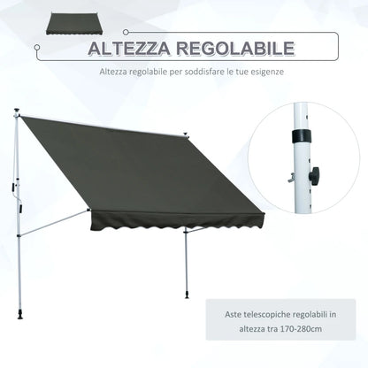 Outsunny Tenda da Sole 3x1.5 m a Bracci con Manovella, Struttura Telescopica in Metallo e Parasole in Poliestere