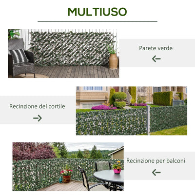 Outsunny Siepe Artificiale a 2 Sezioni da 356 Foglie di Edera, in Poliestere e Rattan, 200x100 cm, Verde e Marrone