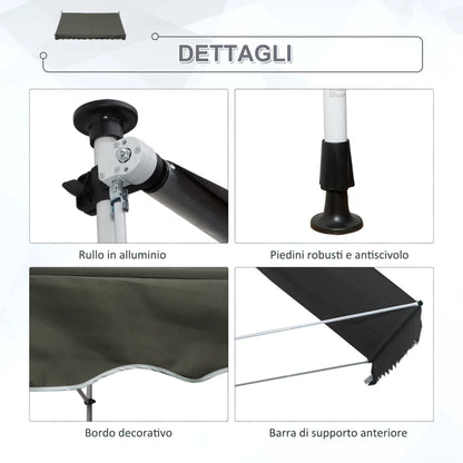 Outsunny Tenda da Sole 3x1.5 m a Bracci con Manovella, Struttura Telescopica in Metallo e Parasole in Poliestere