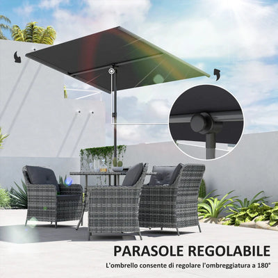 Outsunny Ombrellone per Esterni 1.5x2 m Girevole a 180°, in Poliestere e Alluminio, 150x205x120-215 cm, Grigio Scuro
