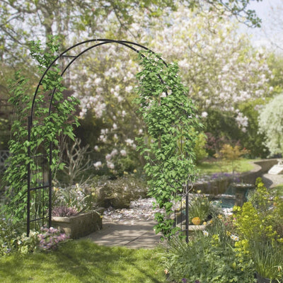 Outsunny Archetto da Giardino per Piante Rampicanti e Decorazioni, Metallo Nero, 157x40x223cm