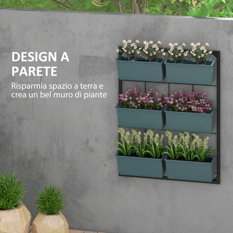 Outsunny Orto Verticale a 3 Livelli con 6 Vasi in Acciaio e Plastica, 52x14x66cm, Verde Scuro
