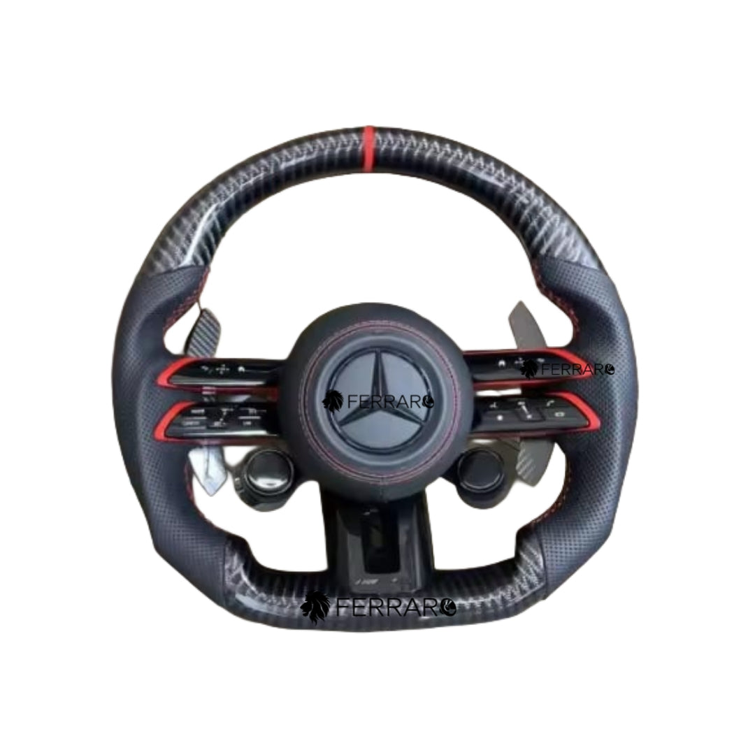 Volante per Mercedes GLA, H247 (Dal 2020>) Carbonio Diagonale, Etichetta Rossa, Palette Coda di Rondine, 2 Pulsanti, AMG