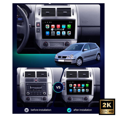 Autoradio per Volkswagen Polo 9" 2K | 2001-2009 | Android | Bluetooth | CarPlay | Android Auto | 12/256GB Ram