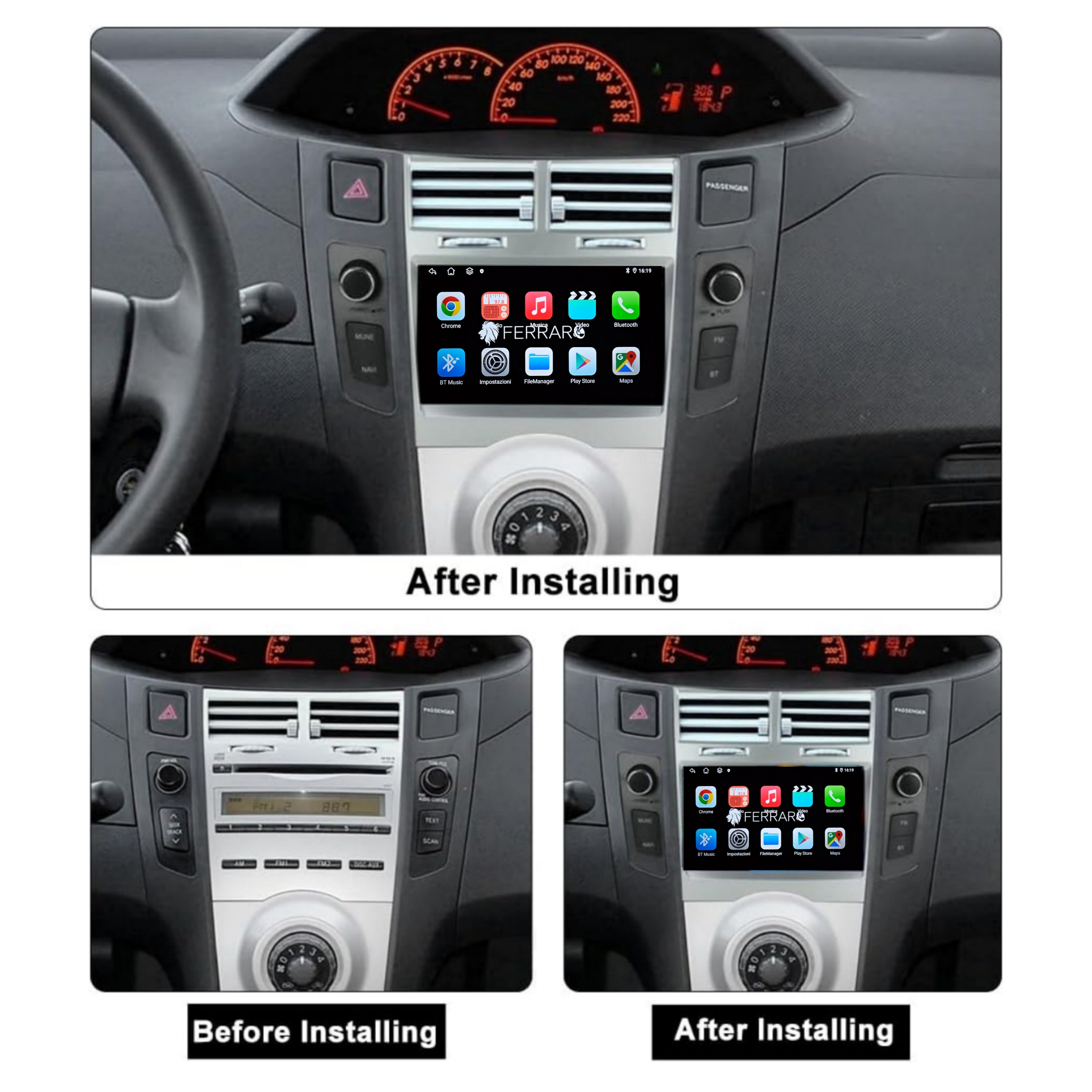 Autoradio 9 Pollici Android 13 Per Toyota Yaris 2006-2011 Con Wireless CarPlay, Android Auto, GPS, DVR E Telecamera Posteriore (2+64GB)