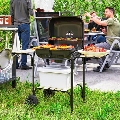 Outsunny Barbecue a Carbone con 3 Ripiani e Ruote, Coperchio con Presa d'Aria Regolabile, Rosso