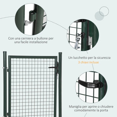 HOMCOM Cancello da Giardino in Acciaio con Serratura e 3 Chiavi, 97x150cm, Verde