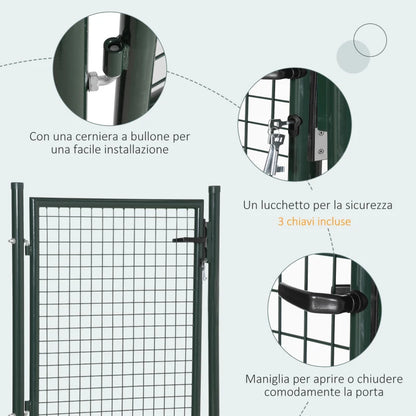 HOMCOM Cancello da Giardino in Acciaio con Serratura e 3 Chiavi, 97x150cm, Verde