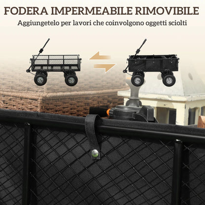 Outsunny Carrello da Giardino in Acciaio da 114L con Sacca Portaoggetti e Pareti Rimovibili, 105x51x54 cm, Nero
