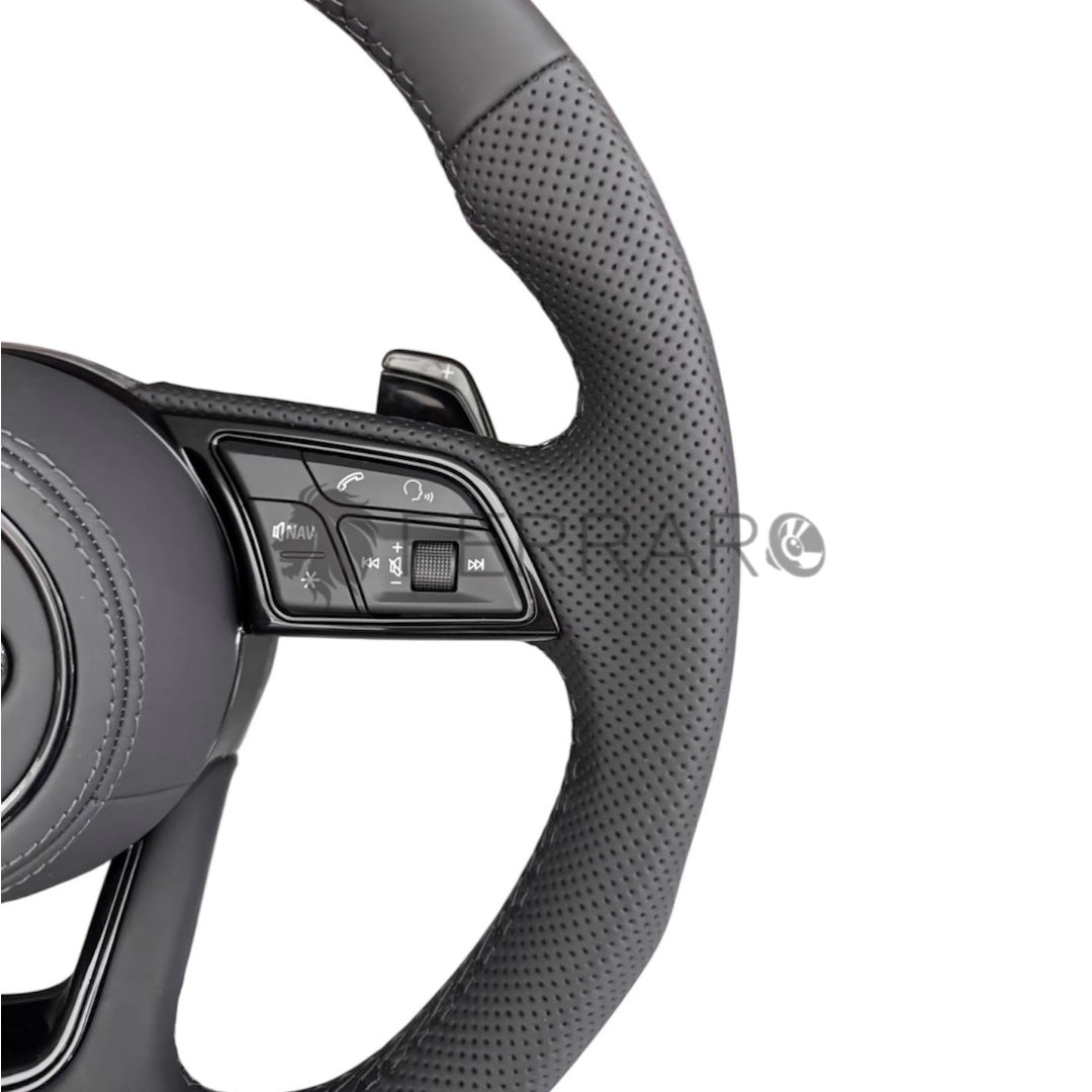 (PRENOTA) Volante per Audi, Pelle Perforata, Palette, Cuciture, RS