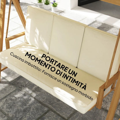 Outsunny Dondolo da Giardino 3 Posti con Tettuccio Regolabile e Cuscini, 195x120x170 cm, Beige