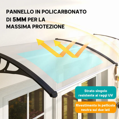 Outsunny Pensilina Tettoia da Esterno 195x75cm, Tettoia per Esterno in Policarbonato e Alluminio, per Balcone Finestre e Porte, Trasparente