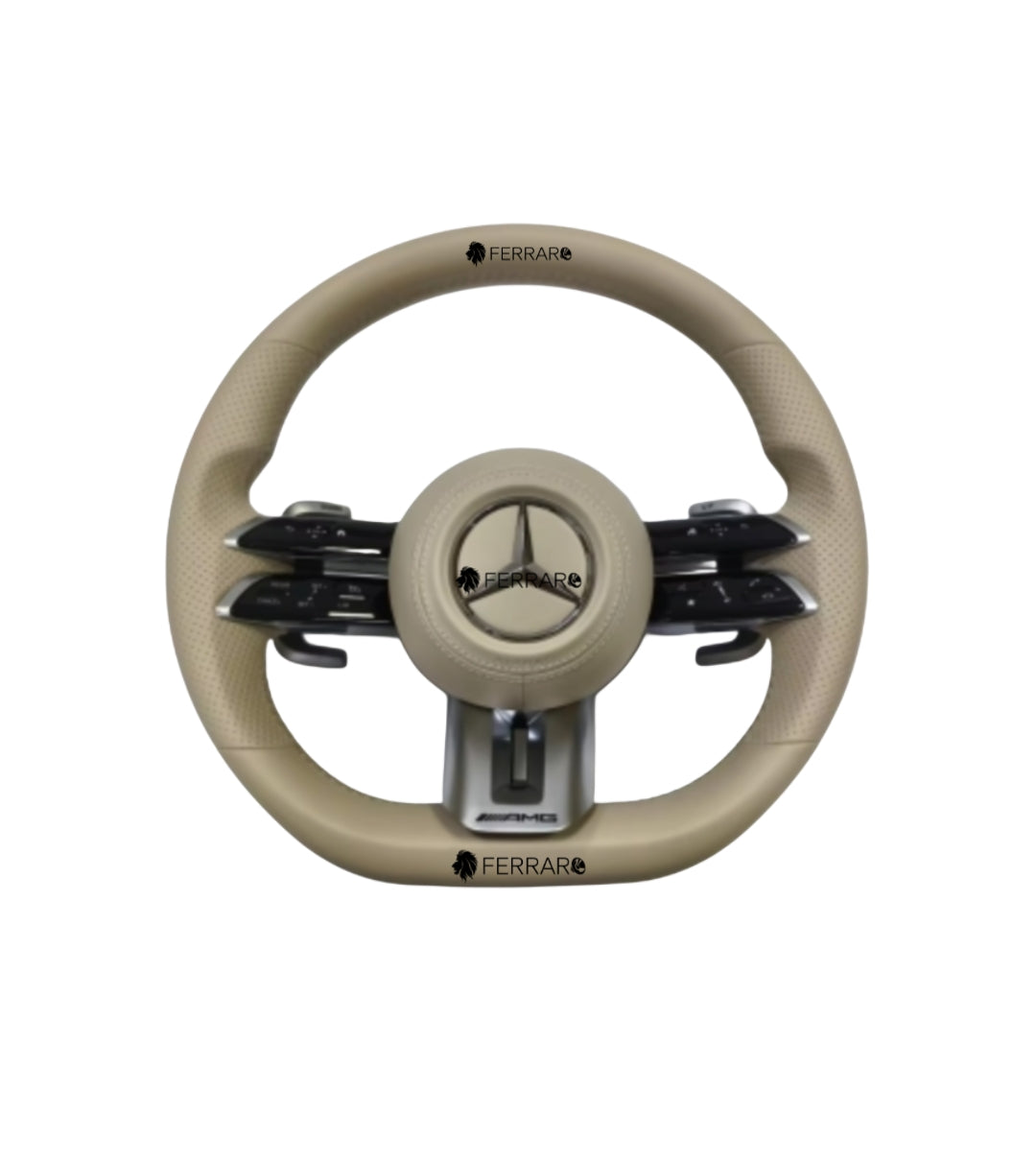 Volante per Mercedes, Beige, Logo Argento, AMG
