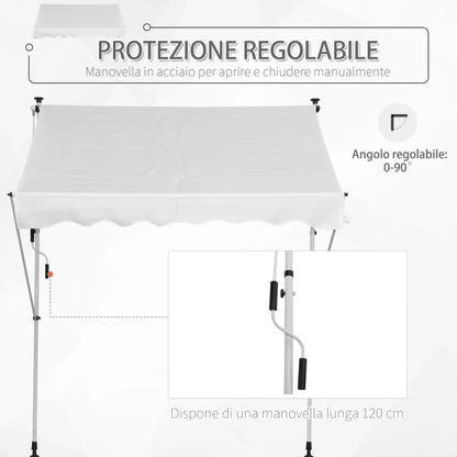 Outsunny Tenda da Sole da Esterno 2x1.5m a Rullo con Manovella, Altezza e Angolazione Regolabile, Bianco