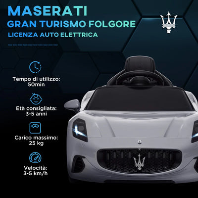 AIYAPLAY Macchina per Bambini 12V Maserati Gran Turismo Folgore con Telecomando, Età 3-5 Anni, Grigio