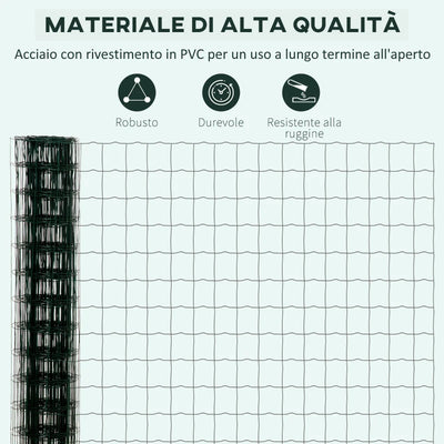 Outsunny Rete di Recinzione in Acciaio e PVC per Spazi Esterni, Rotolo da 25 m e Altezza 1.7 m, Verde