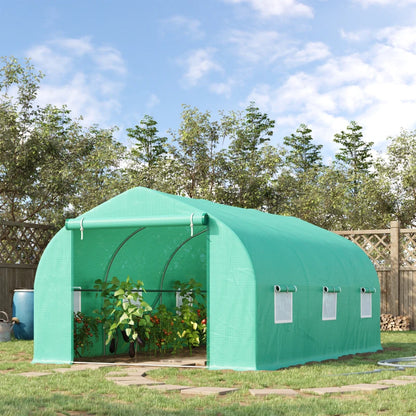 Outsunny Serra per Orto a Tunnel 4.5x3x2m con Tetto Spiovente in PE e Tubi d'Acciaio Verde Scuro
