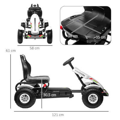 HOMCOM Go Kart a Pedali per Bambini 5-12 Anni in Plastica e Metallo con Sedile Regolabile e Freno a Mano, 121x58x61 cm