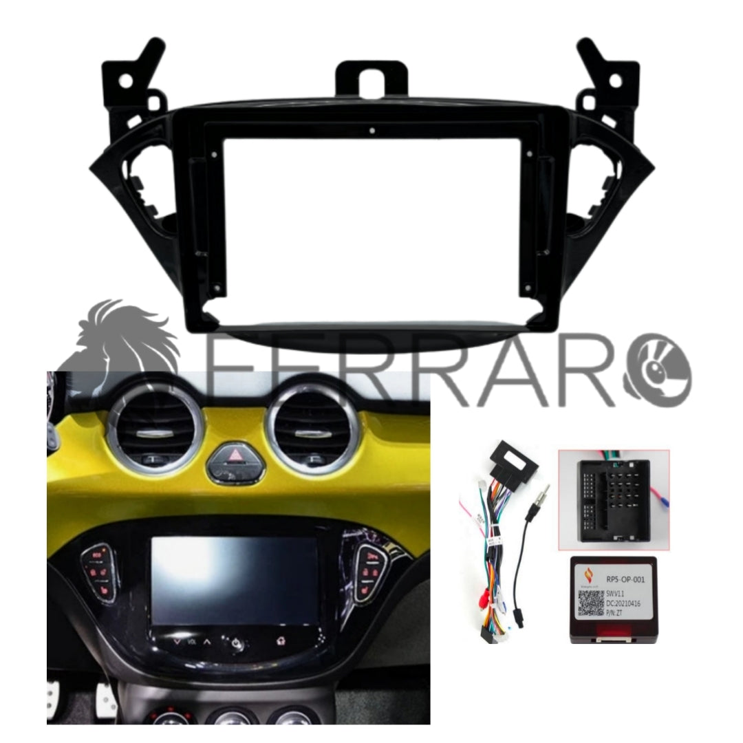 Kit Montaggio Autoradio 9"Pollici Opel Corsa E, Adam (2012>), Mascherina, Cablaggio per Autoradio Android