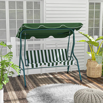 Outsunny Dondolo 3 Posti con Tettuccio Regolabile e Cuscini, in Acciaio e Poliestere, 170x110x153 cm, Verde e Bianco