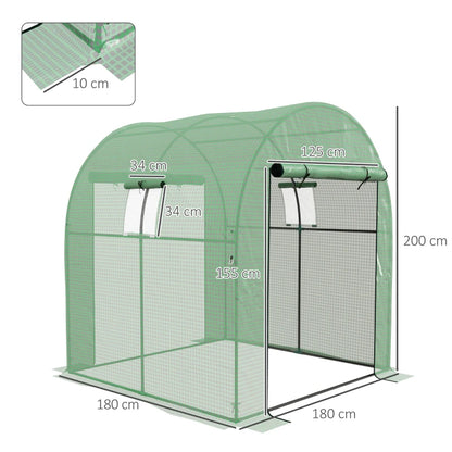 Outsunny Serra a Tunnel per Orto 1.8x1.8x2 m in Acciaio e PE Anti UV con Porte Avvolgibili e Finestre, Verde